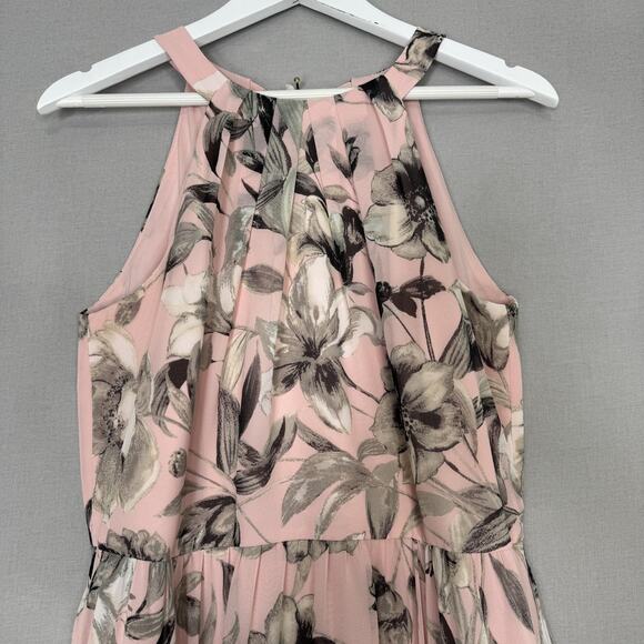 Eliza J Dress Womens 10 Pink Floral Belted Chiffon Halter Maxi Wedding Guest - Picture 3 of 15